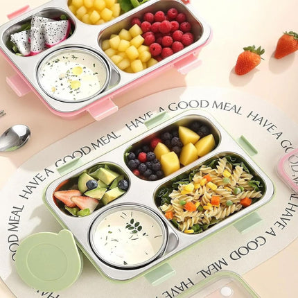 Bento Lunch Box with 3 Compartments For Kids (Blue/Green/Pink)