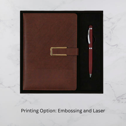 Dark Brown Slanting Ribs Diary & Ball Pen Set (MOQ - 25)