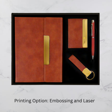 Brown Flap Design Diary Keychain Card Holder & Ball Pen Set (MOQ - 25)