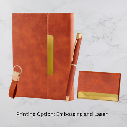 Brown Flap Design Diary Keychain Card Holder & Ball Pen Set (MOQ - 25)