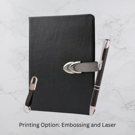 Black Metal Strap Diary Keychain & Ball Pen Set(MOQ - 25)