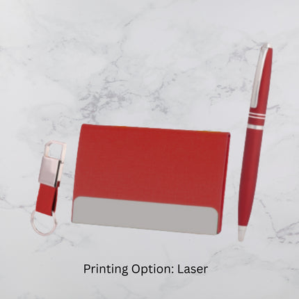Elegant Red Gift Set With Pen Card Holder and Keychain (MOQ - 25)