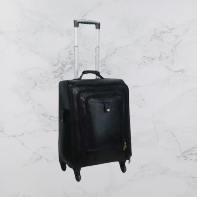 Three Zipper Pure Leather Trolley Bag