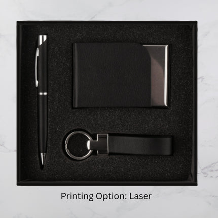 Luxury Black Gift Set With Pen Card Holder and Keychain (MOQ - 25)