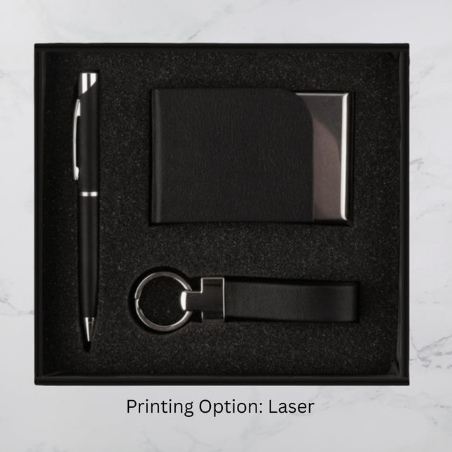 Luxury Black Gift Set With Pen Card Holder and Keychain (MOQ - 25)