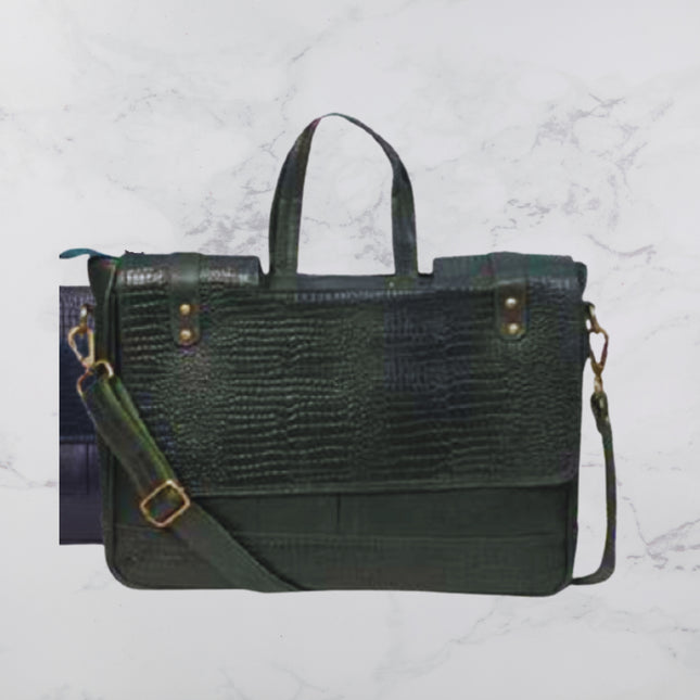 Croc Finish NDM Leather Laptop Bag