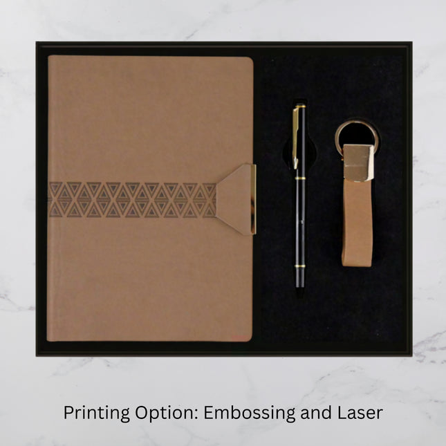 Brown Center Ribbon Diary Keychain & Ball Pen Set(MOQ - 25)