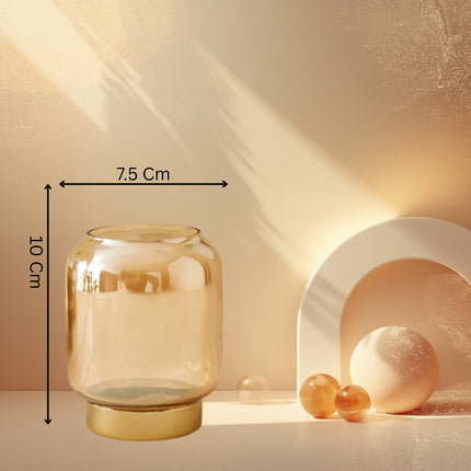 Set of 2 Glass Metal Base Candle Holder