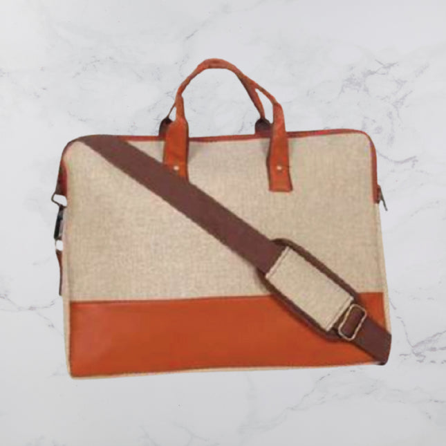 Jute And PU Laptop Bag