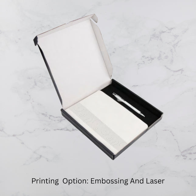 Elegant White Ribbon Designed PU Cover Diary & Ball Pen Set (MOQ - 25)