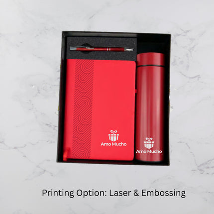 Classic Red E-Notebook Temperature Bottle and Ball Pen Gift Set (MOQ - 25)