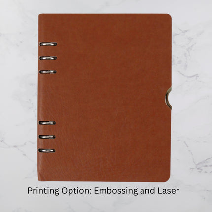 Classic Tan Leatherette Ring Binder Organizer (MOQ - 25)