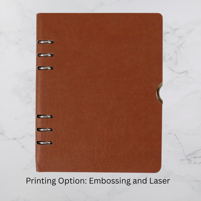 Classic Tan Leatherette Ring Binder Organizer (MOQ - 25)