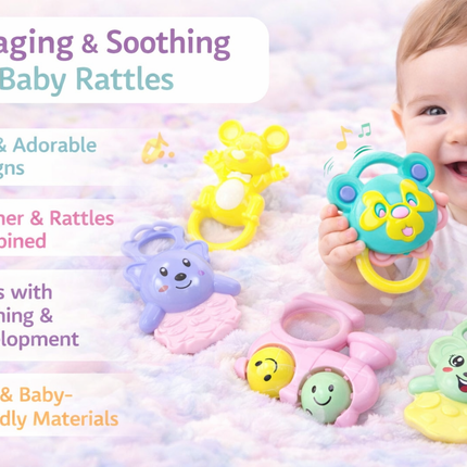Baby Rattle Set of 6 for Newborns & Infants – Safe, Colorful & Developmental Toy Set