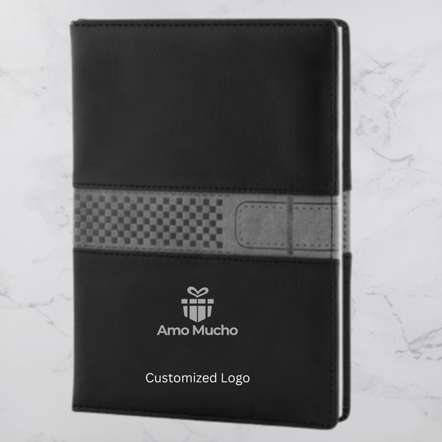 Black Colour Hard Cover PU Leather Diary with Center Design (MOQ - 25)