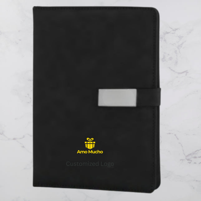 Black Smooth PU Cover Diary with Branded Strap Lock (MOQ - 25)