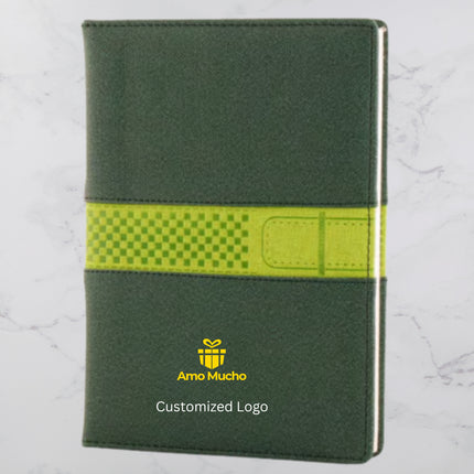 Green Colour Hard Cover PU Leather Diary with Center Design (MOQ - 25)