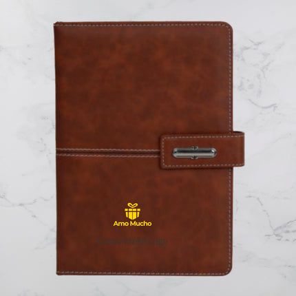 Dark Brown Smooth PU Cover Diary with Twist Strap Lock (MOQ - 25)