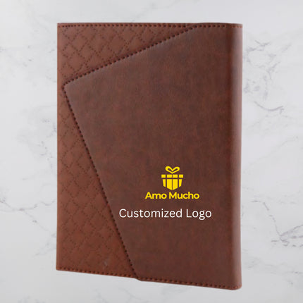 Dark Brown Dual Designed PU Cover Diary with Flap Lock (MOQ - 25)