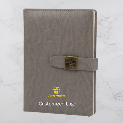 Dark Grey Smooth PU Cover Diary with Strap Lock and Elegant Metal Buckle (MOQ - 25)