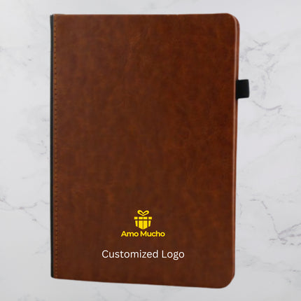 Dark Brown Hard Cover PU Leather Diary with Pen Holder (MOQ - 25)