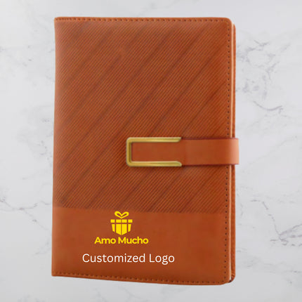 Brown Slanting Ribs PU Cover Diary with Strap Lock (MOQ - 25)