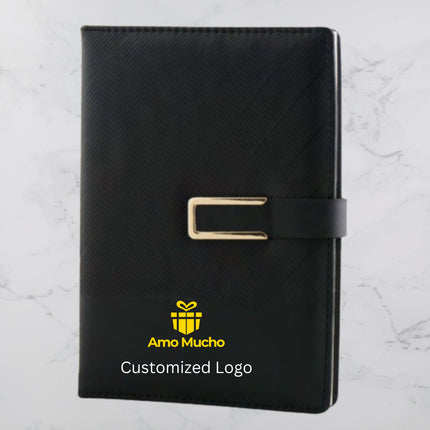 Black Slanting Ribs PU Cover Diary with Strap Lock (MOQ - 25)