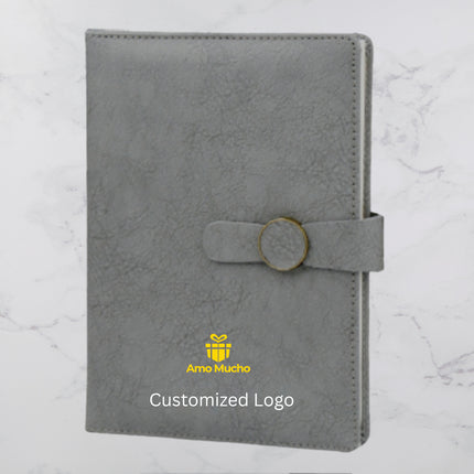 Grey Smooth PU Cover Diary with Strap Lock and Elegant Round Buckle (MOQ - 25)