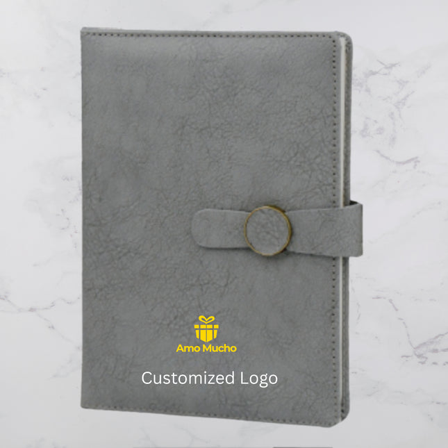 Grey Smooth PU Cover Diary with Strap Lock and Elegant Round Buckle (MOQ - 25)