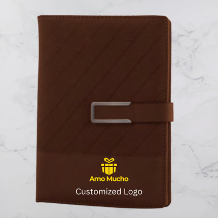 Dark Brown Slanting Ribs PU Cover Diary with Strap Lock (MOQ - 25)