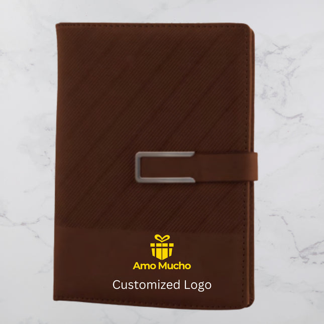 Dark Brown Slanting Ribs PU Cover Diary with Strap Lock (MOQ - 25)