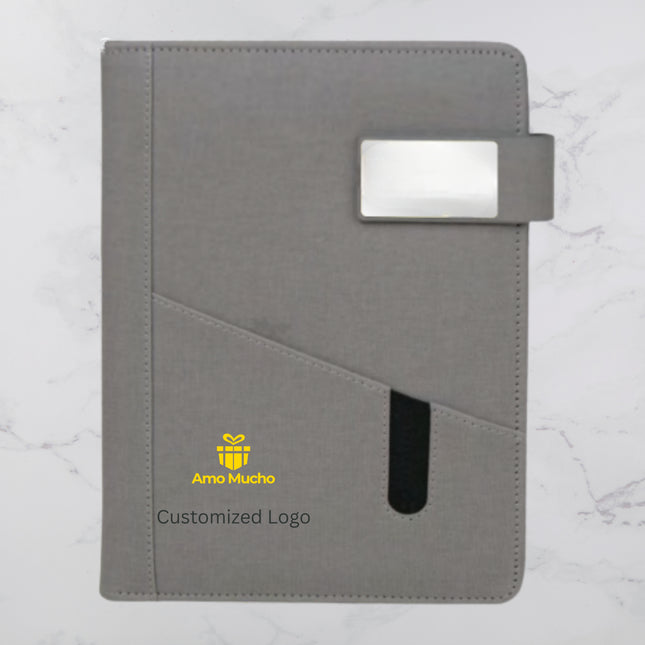 Grey PU Cover Diary with Strap Lock and Pen Slot (MOQ - 25)