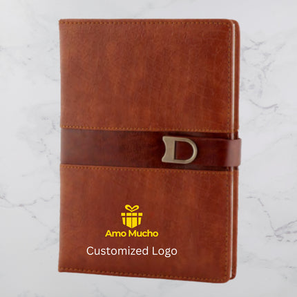 Brown Center Stripe PU Cover Diary with Strap Lock (MOQ - 25)