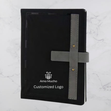Black PU Cover Diary with Strap Lock (MOQ - 25)