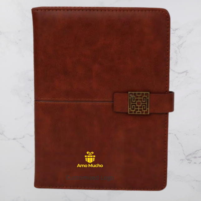 Brown Smooth PU Cover Diary with Flap Lock and Elegant Metal Buckle (MOQ - 25)
