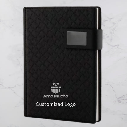 Black Designed PU Cover Diary with Strap Lock (MOQ - 25)