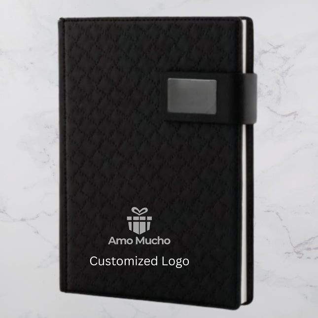 Black Designed PU Cover Diary with Strap Lock (MOQ - 25)