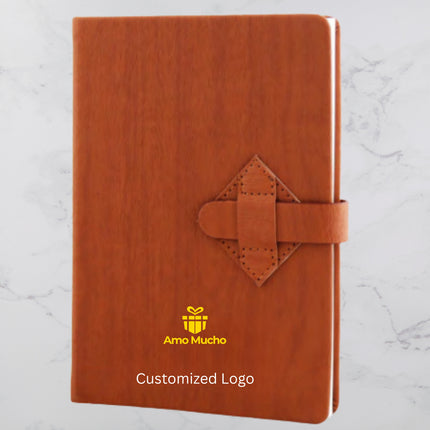 Brown Hard Cover PU Leather Diary with Belt Lock (MOQ - 25)