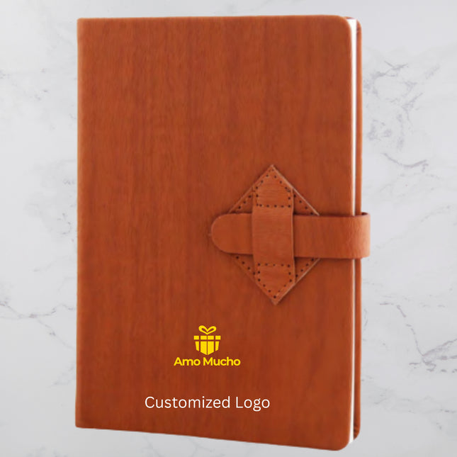 Brown Hard Cover PU Leather Diary with Belt Lock (MOQ - 25)