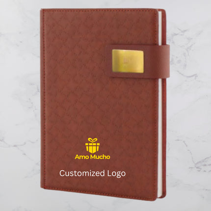 Dark Brown Designed PU Cover Diary with Strap Lock (MOQ - 25)