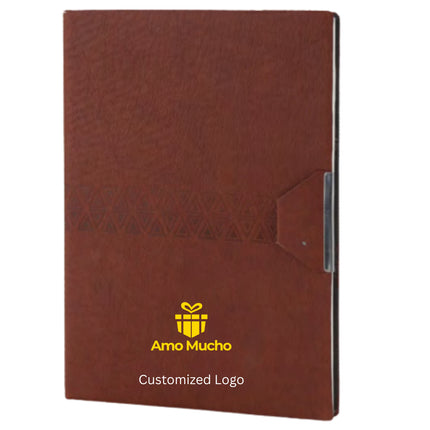 Dark Brown Center Ribbon PU Cover with Pen Slot (MOQ- 25)