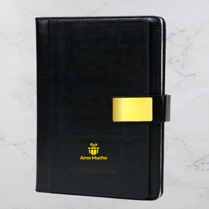 Black Professional PU Cover Diary with Strap Lock (MOQ - 25)
