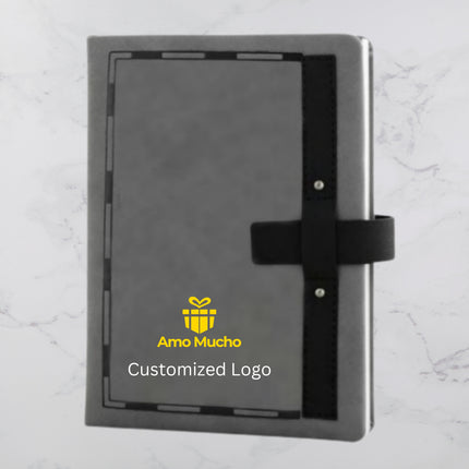 Grey PU Cover with Black Strip Diary with Strap Lock (MOQ - 25)