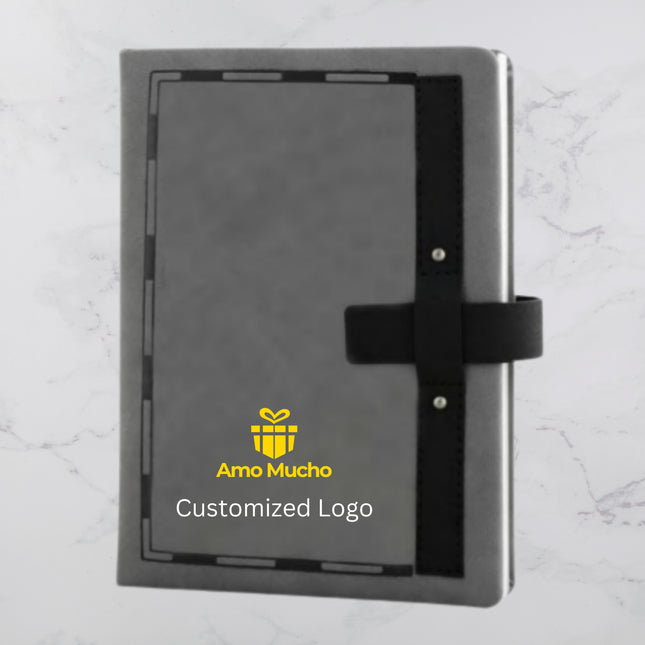 Grey PU Cover with Black Strip Diary with Strap Lock (MOQ - 25)