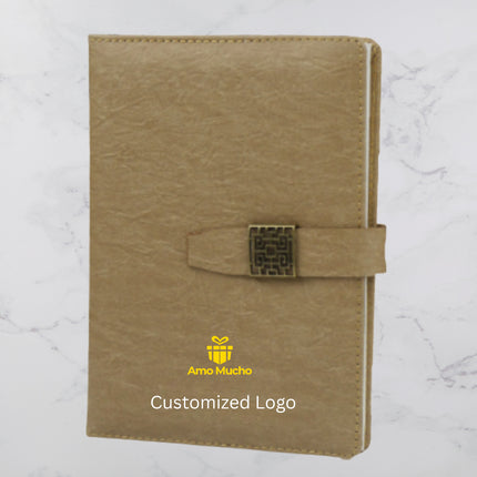 Khakhi Smooth PU Cover Diary with Strap Lock and Elegant Metal Buckle (MOQ - 25)