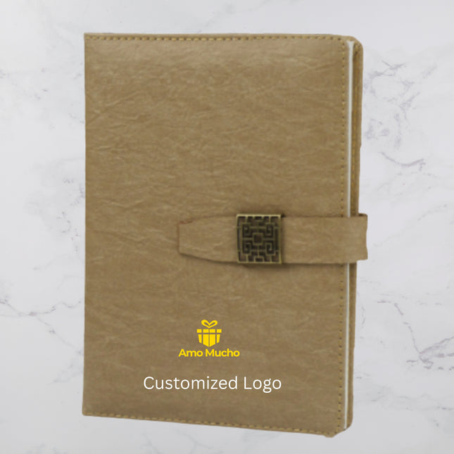 Khakhi Smooth PU Cover Diary with Strap Lock and Elegant Metal Buckle (MOQ - 25)