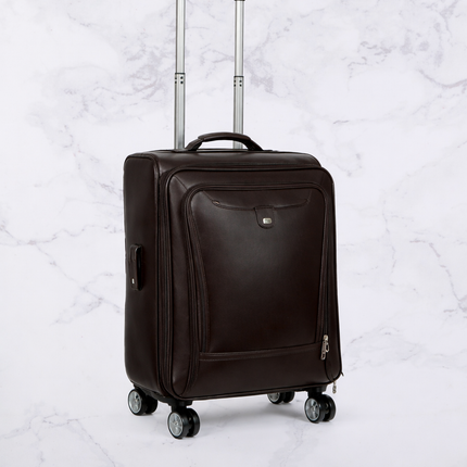 Three Zipper Pure Leather Trolley Bag