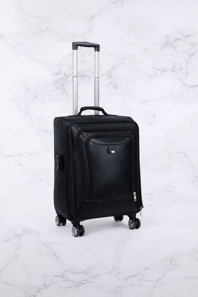 Three Zipper Pure Leather Trolley Bag