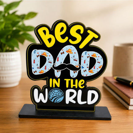 Best Dad in the World Wooden Tabletop Trophy Gift for Dad | Father's Day | Father's Day Gift | (Multicolor 6 x 5.9 Inches)