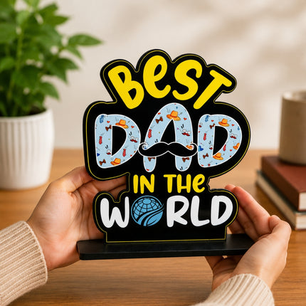 Best Dad in the World Wooden Tabletop Trophy Gift for Dad | Father's Day | Father's Day Gift | (Multicolor 6 x 5.9 Inches)